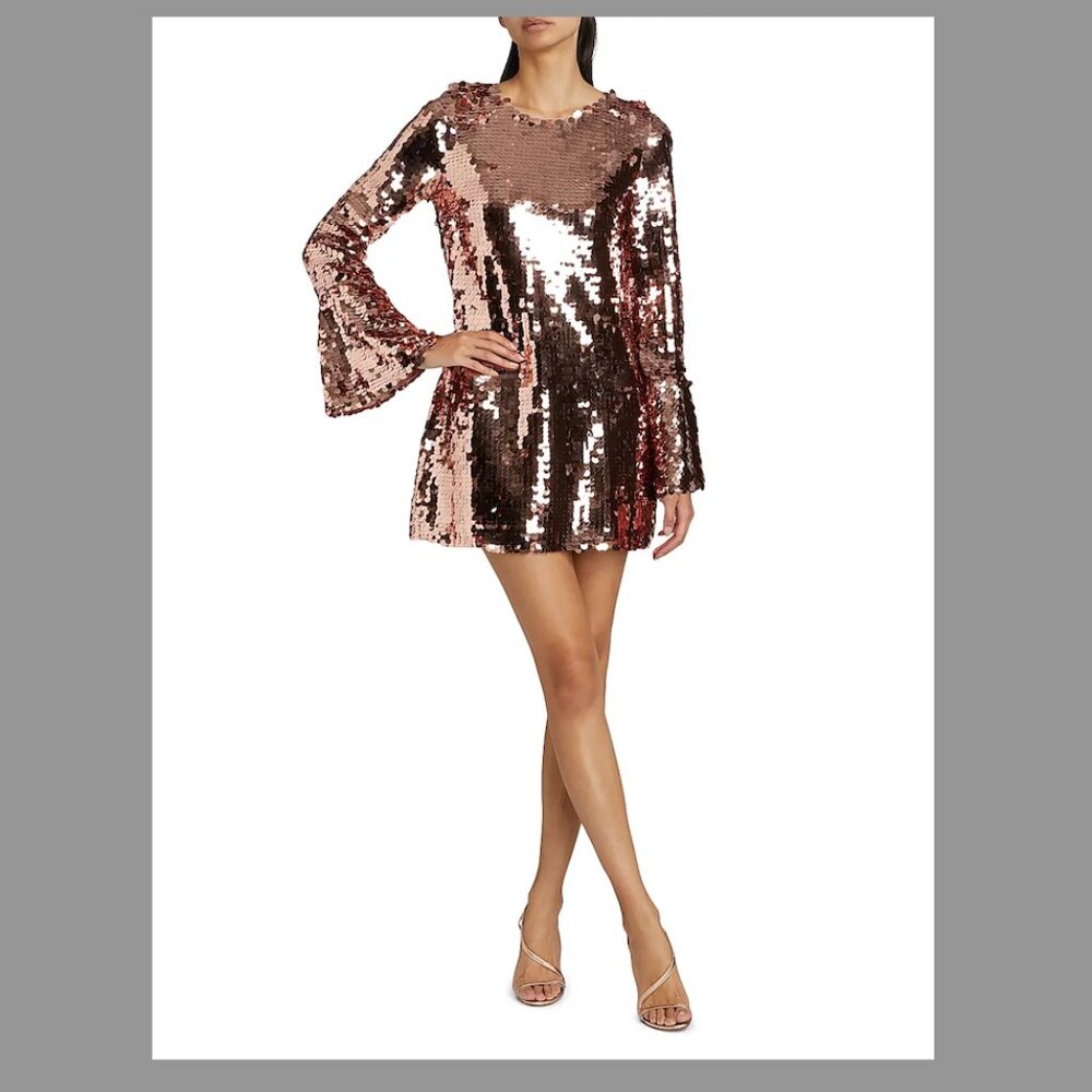 LoveShackFancy Graceland Annabella Sequined Bell-Sleeve Minidress
